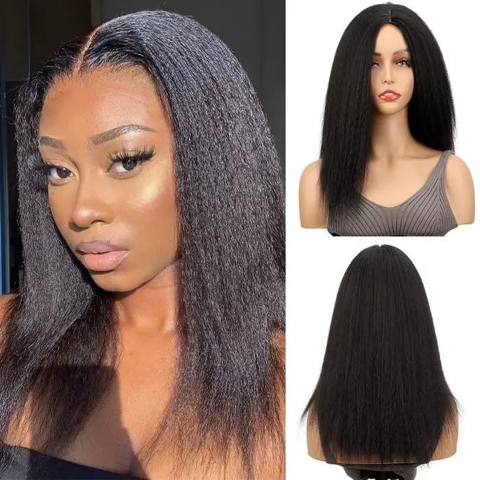 Perruque Yaki synthétique longue et crépue lisse, 16/22 pouces, cheveux doux et moelleux pour femmes