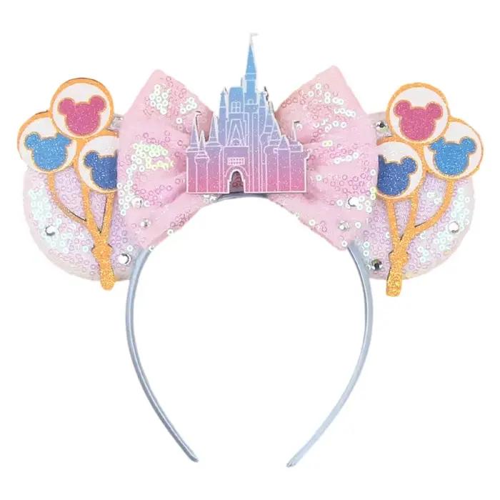 Serre-tête Disney 2026 avec oreilles de Mickey pour filles et femmes, avec sequins et nœud de 5 pouc