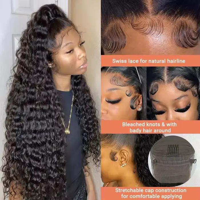 Perruque Lace Front Deep Wave 13x4 13x6 avec dentelle HD transparente, perruques bouclées en cheveux
