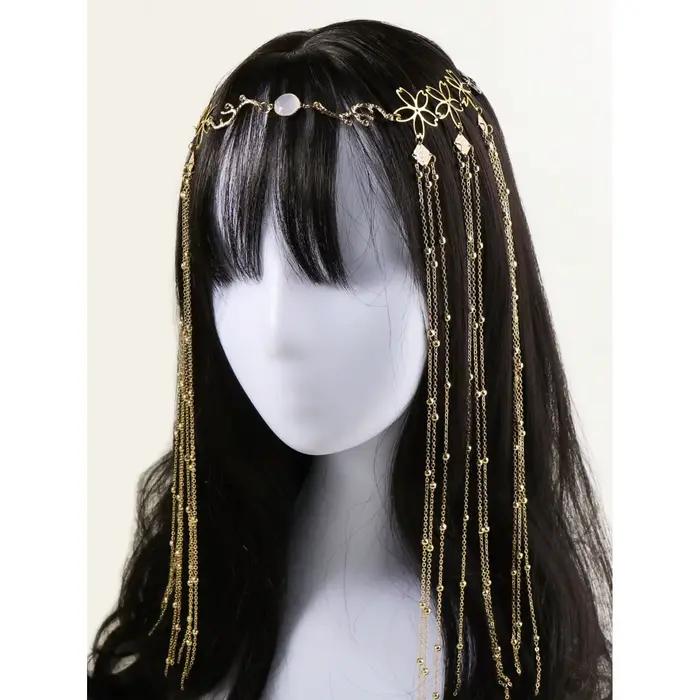 Chaîne de tête à pampilles dorées, 1 pièce, bijoux de cheveux floraux Vintage Boho pour femmes, acce
