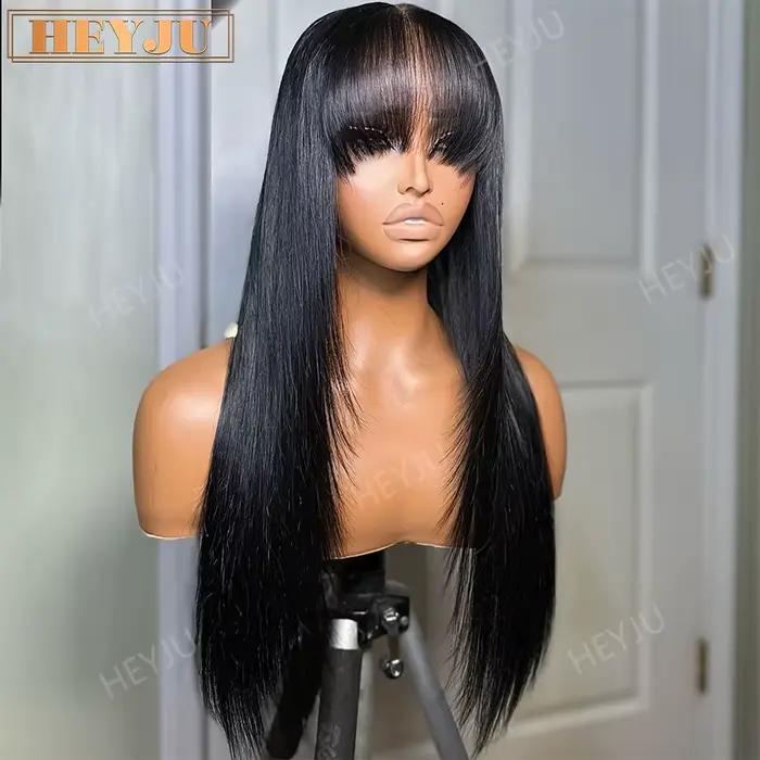 Perruque sans colle avec frange, cheveux humains, dentelle HD 3x1, perruques lisses en cheveux humai
