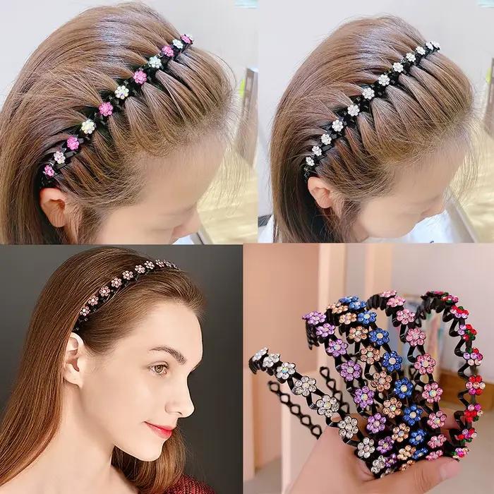 Bandeaux élastiques antidérapants en strass pour femmes, fleur, mode perle, cerceau pour cheveux, lu