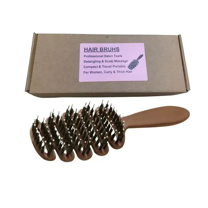 Brosse à cheveux en poils de sanglier naturels, antistatique, démêlante, peigne plat pour femmes aux