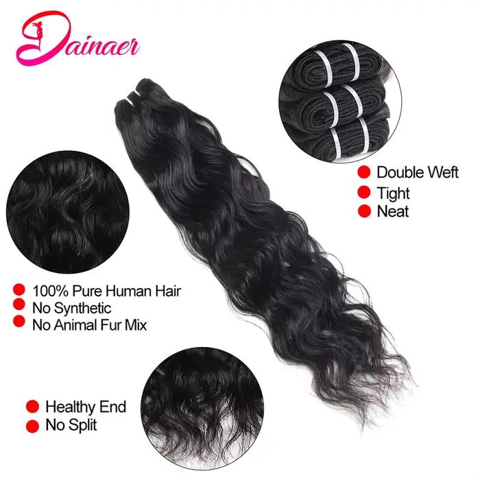 Tissage en Lot Brésilien Naturel Ondulé, Extensions de Cheveux 100% Humains, 3 Pièces