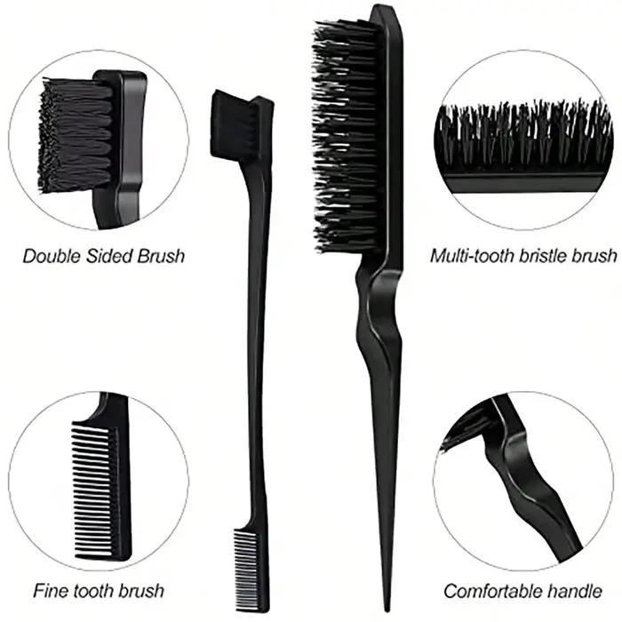 Ensemble de peignes de coiffure avec brosse à cheveux triple déchirures, brosse de bord de peigne à 