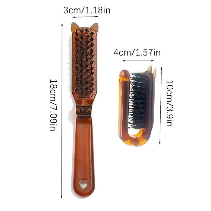 Peigne à cheveux pliable, brosse à cheveux Portable en poils de sanglier, brosse bouclée et moelleus
