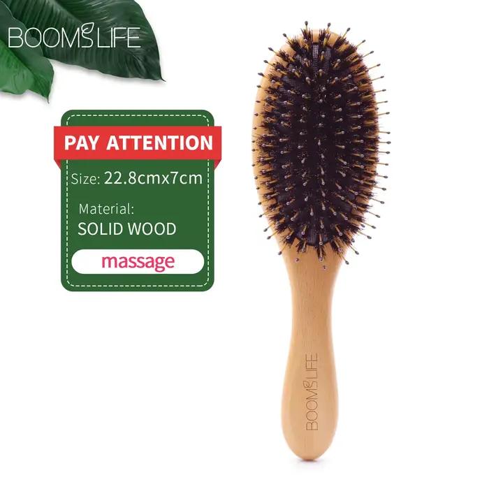 Brosse à cheveux en poils de sanglier doux pour femmes, peigne en bois pour cheveux, tête, cuir chev