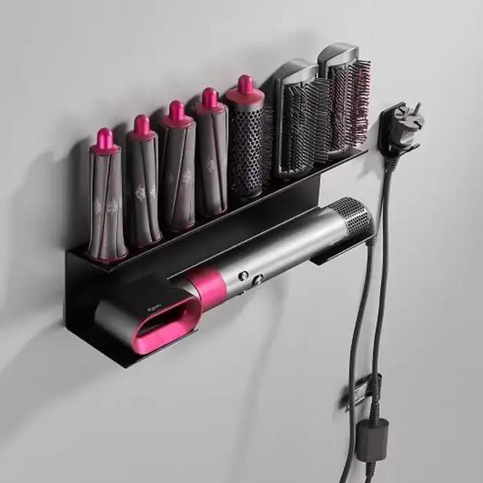 Support mural pour sèche-cheveux Dyson, sans perçage, support 2-en-1 pour fer à boucler, étagère de 