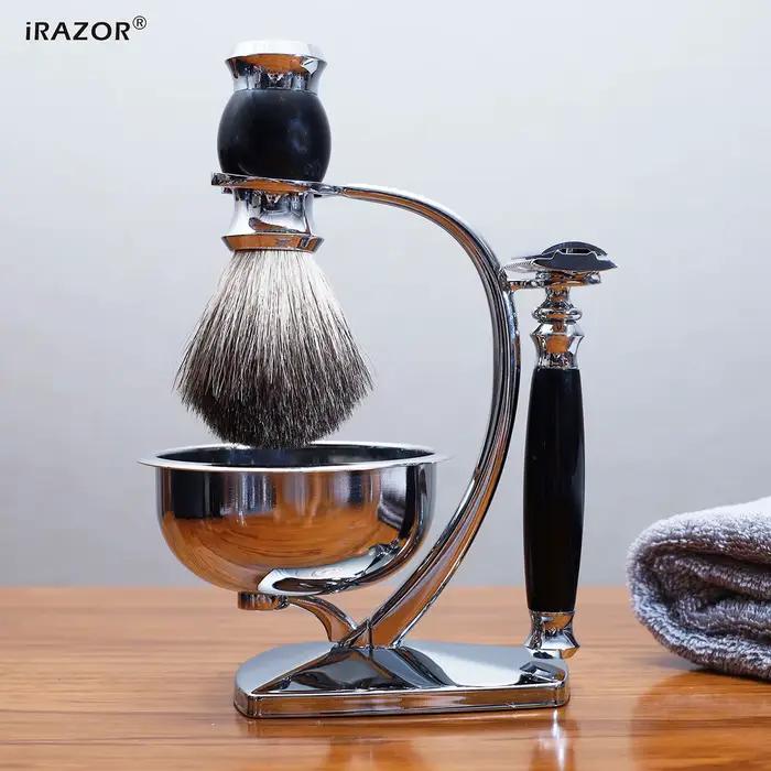 iRAZOR Ensemble de rasage classique – Rasoir de sécurité double tranchant avec 10 lames originales, 