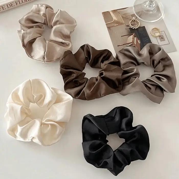 Grands chouchous rétro en soie véritable, 5 pièces, bandes de cheveux Premium pour femmes, adaptées 