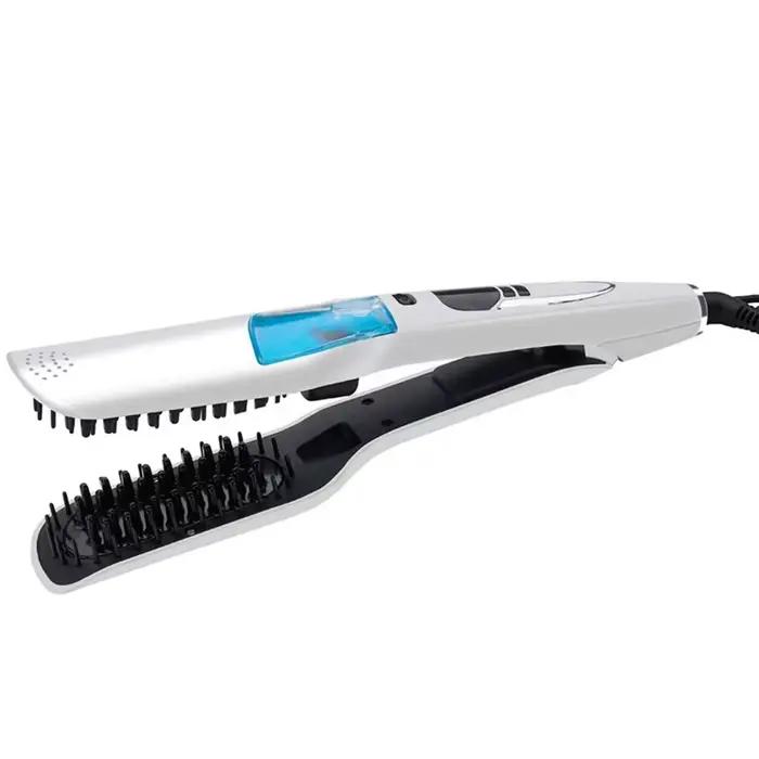 Brosse Lissante Vapeur Anti-brûlure à Ions Négatifs pour Soin des Cheveux, Plaques Larges en Céramiq