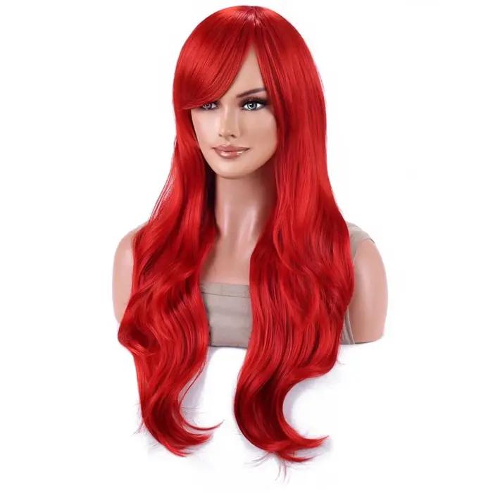Perruque de sirène synthétique probeauty, perruque longue rouge bouclée ondulée, perruque de Costume