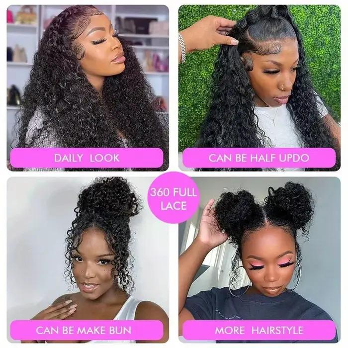 Perruque Lace Front Wig 360 HD sans colle pour femmes, cheveux humains, Deep Wave, 13x4, 13x6, avec 
