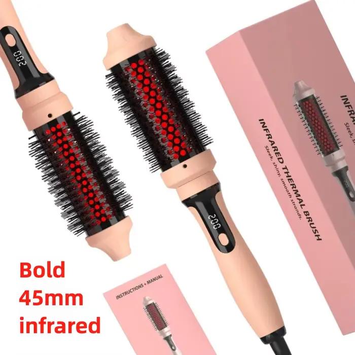 Brosse thermique infrarouge en céramique, fer à friser chauffant, brosse ronde de 45 mm, fer à frise
