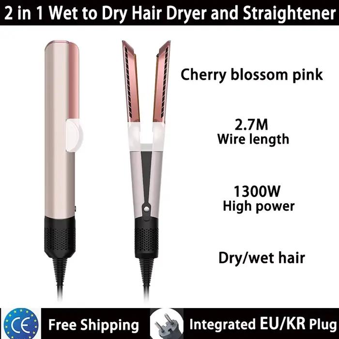Combo lisseur et sèche-cheveux 2 en 1, fer plat chauffant à ions négatifs pour une coiffure rapide e