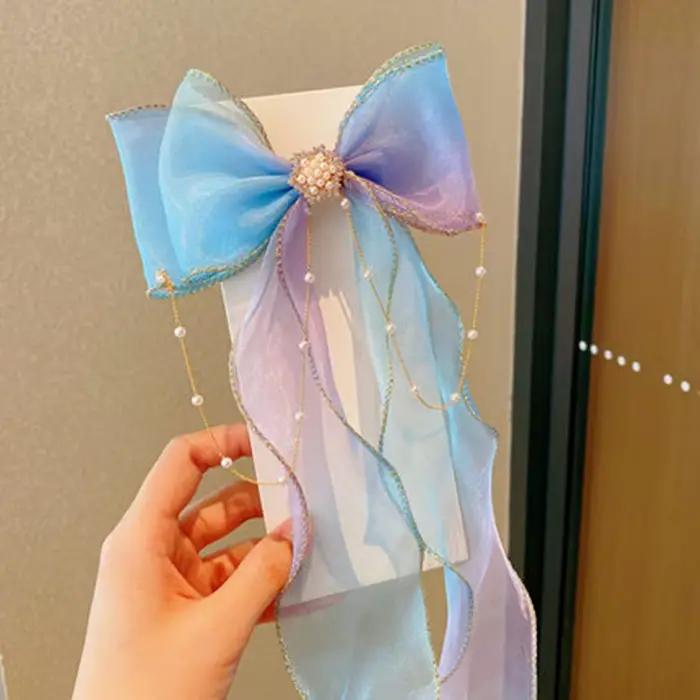 Accessoires de cheveux de mode nouvelles filles mignon coloré en mousseline de soie arc ruban épingl