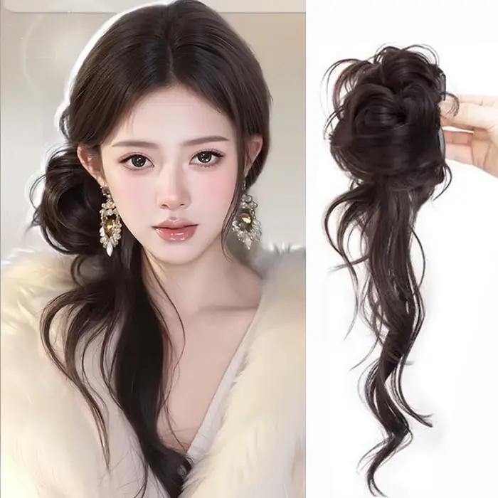 Perruque synthétique extra-longue style chignon barbe de dragon, rétro coréen, élégante et décontrac