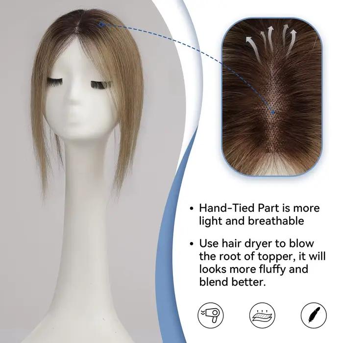 Toppers de cheveux 100% naturels Remy, gris ombré, blond cendré, pour femmes, perte de cheveux, Base