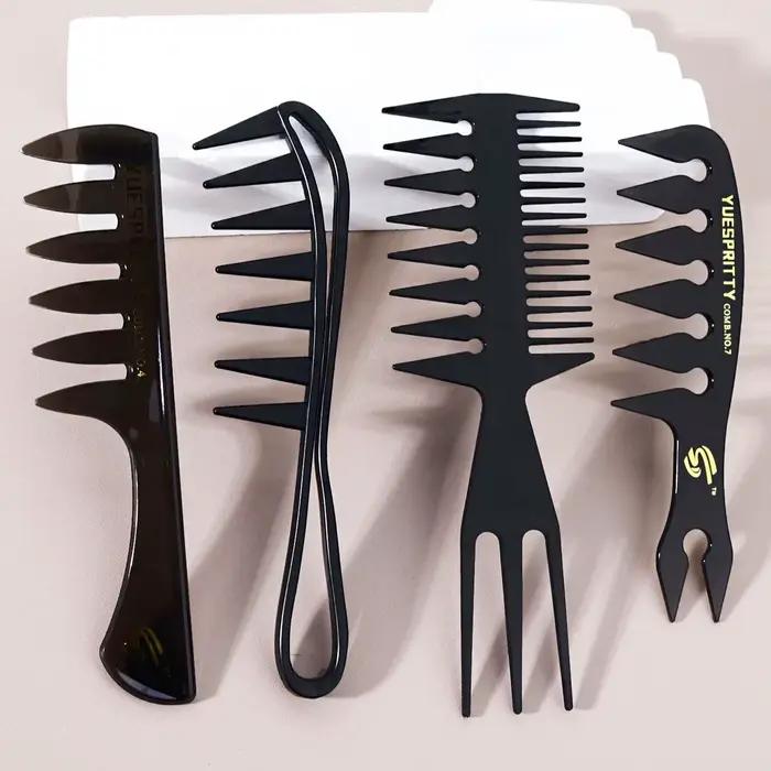 Ensemble de peignes à dents larges 4 pièces, peigne double face à trois dents, peigne à tête d'huile