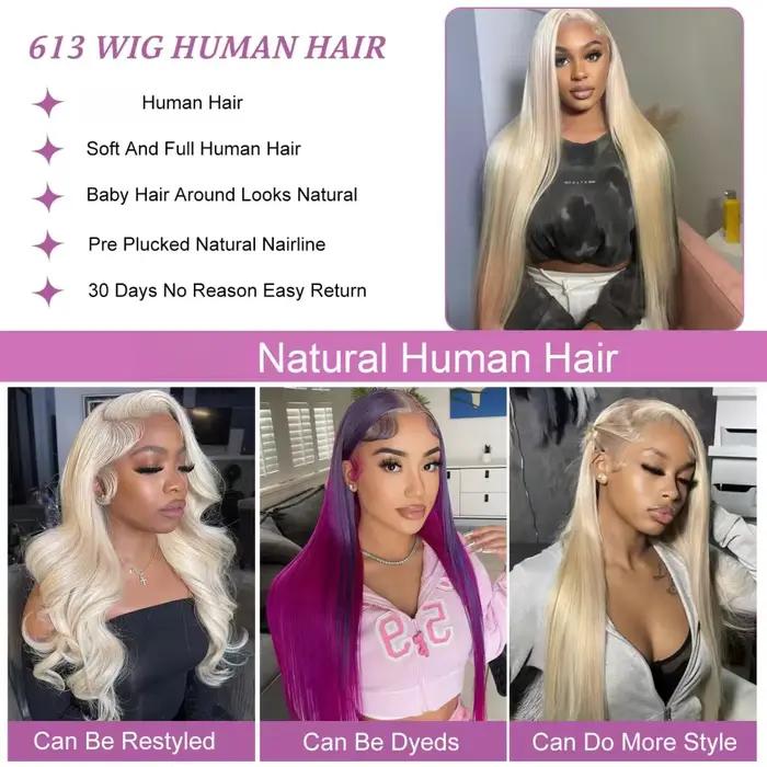 Blonde 613 perruques de cheveux humains droite Hd dentelle frontale perruque 13X6 perruque brésilien