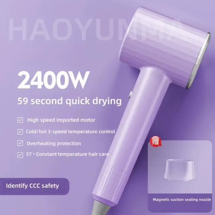 Sèche-cheveux haute puissance 2400W, avec lumière bleue ionique, support magnétique silencieux, séch