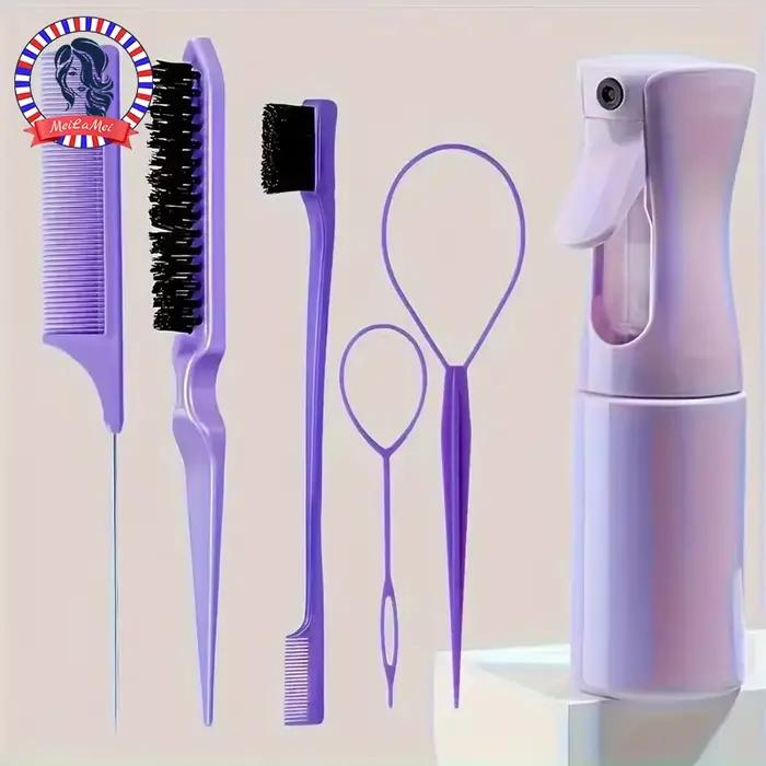 Ensemble de brosses à cheveux, flacon pulvérisateur, boucle de tressage, peigne queue de Rat, taquin