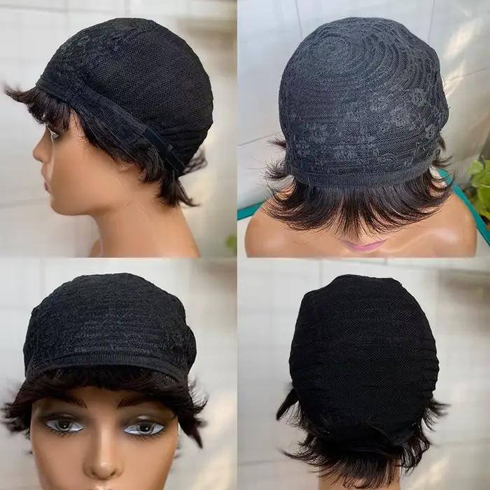 Perruques de cheveux humains droites courtes couleur naturelle cheveux brésiliens Remy coupe de luti