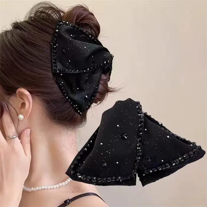 Élégant grand strass arc griffe de cheveux crabe perles épingles à cheveux femmes filles doux cheveu