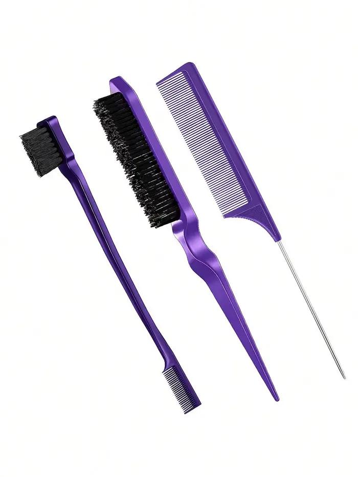 Ensemble de peignes de coiffure avec brosse à cheveux triple déchirures, brosse de bord de peigne à 