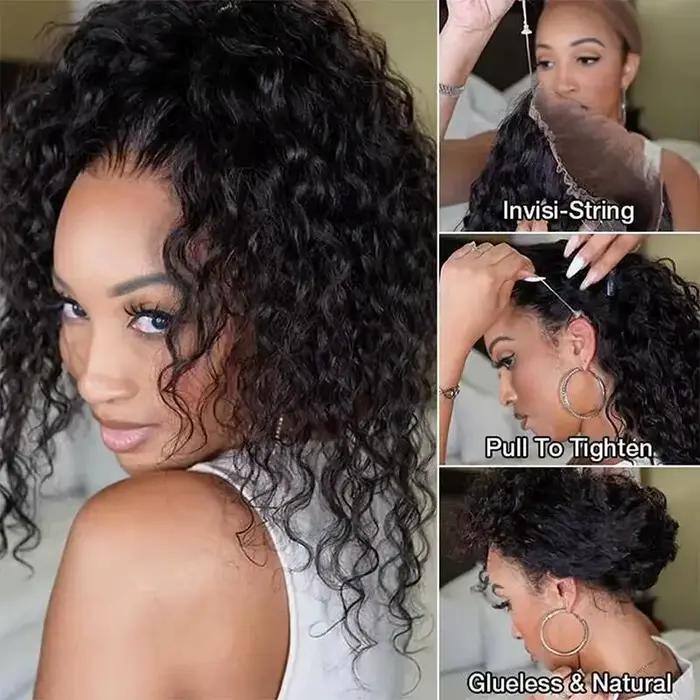 Perruques 360 HD Full Lace Front bouclées en cheveux humains naturels, pré-épilées, Deep Wave, avec 