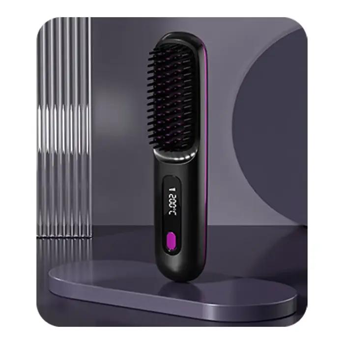 Peigne électrique en céramique avec chauffage Usb, LCD, sans fil, Portable, outil de coiffure à ions