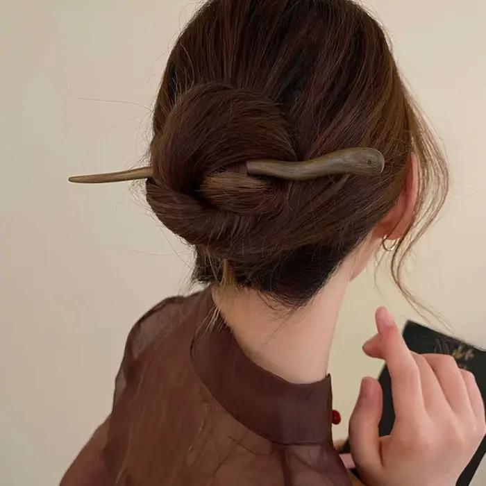 Bâton de cheveux en bois élégant de Style chinois pour femmes et filles, épingles à cheveux simples,