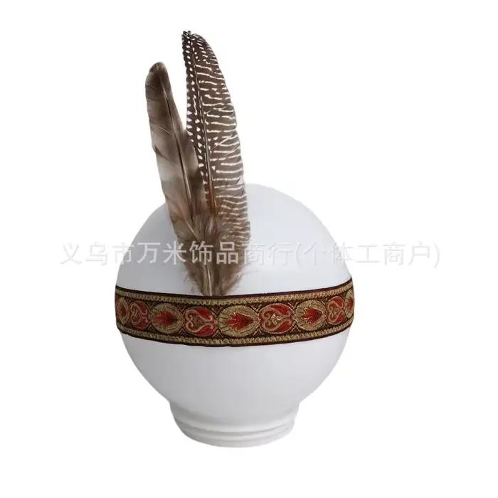 Coiffe en plumes indiennes, accessoire capillaire ethnique tribal africain, accessoires de costume d