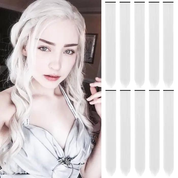 Extensions de cheveux synthétiques colorées à clips, 10 pièces, postiche longue et lisse pour enfant