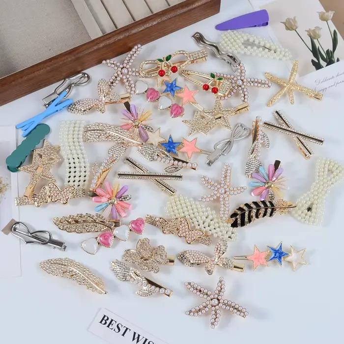 12//20/30/40 pièces de pinces à cheveux avec nœud en perles élégantes et élégantes avec clips latéra