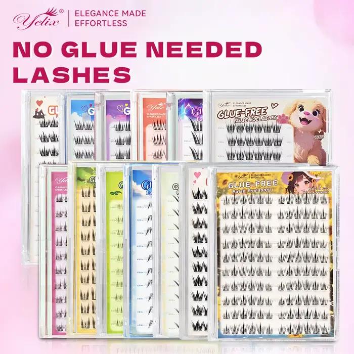 Yelix bricolage cils en grappe auto-adhésifs 10 rangées sans colle Style Manga cils sectionnés faux 