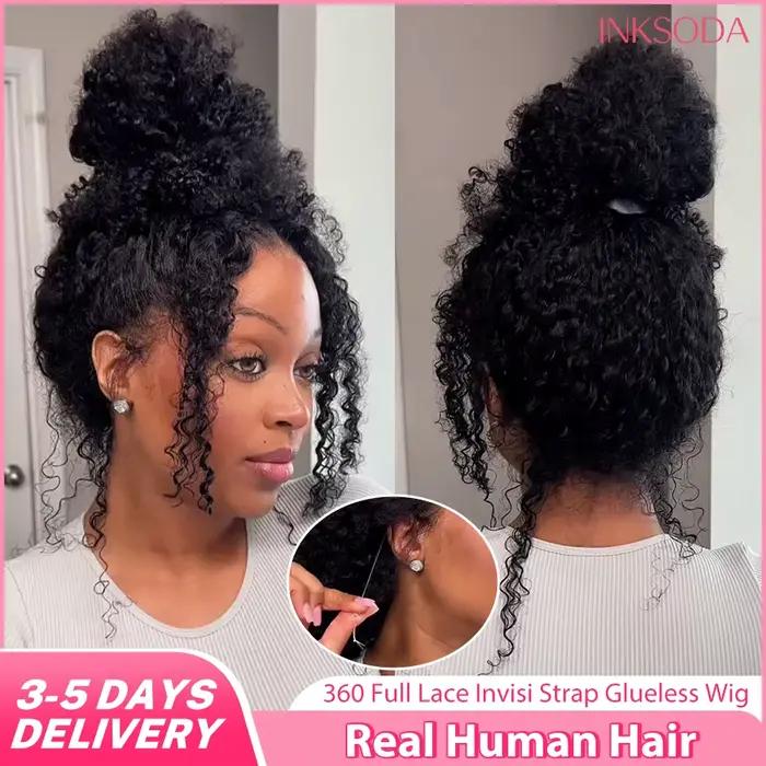 Perruques 360 HD Full Lace Front bouclées en cheveux humains naturels, pré-épilées, Deep Wave, avec 