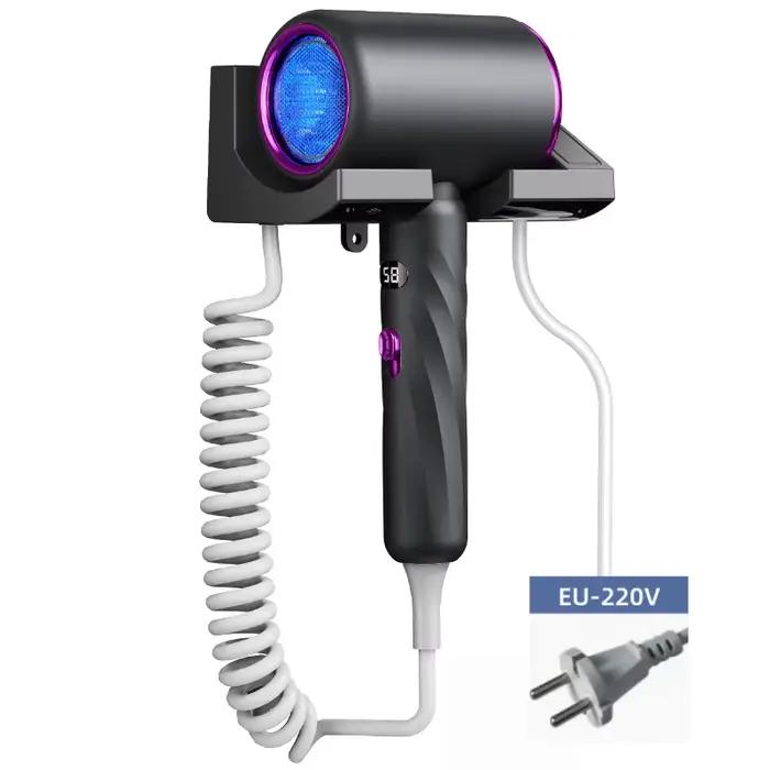 Sèche-cheveux mural 1800W avec affichage LED de la température, 3 vitesses d'air chaud/froid, sans p