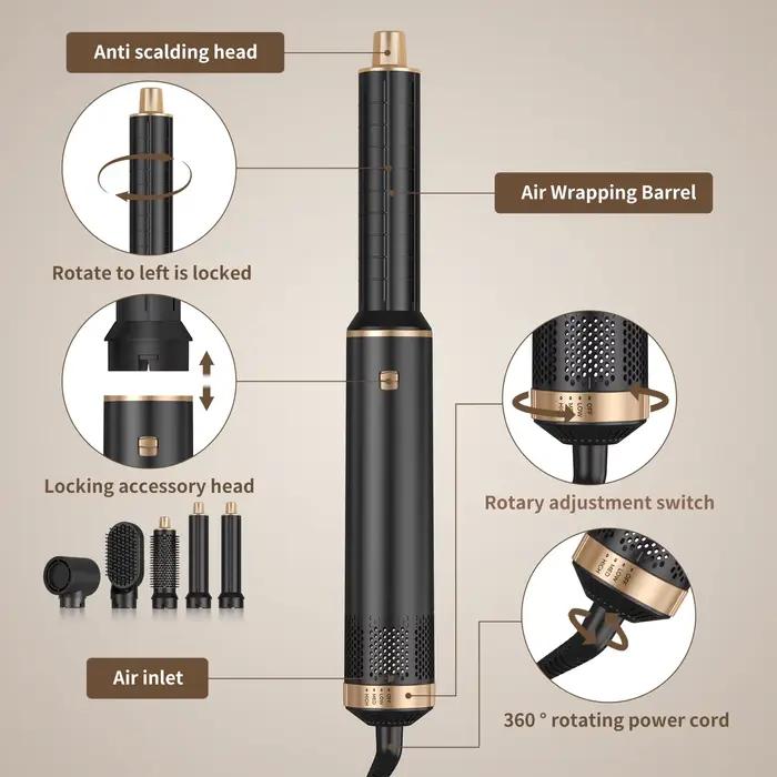 Sèche-cheveux 5 en 1, peigne électrique, lisseur à ions négatifs, fer à friser, brosse chauffante mu
