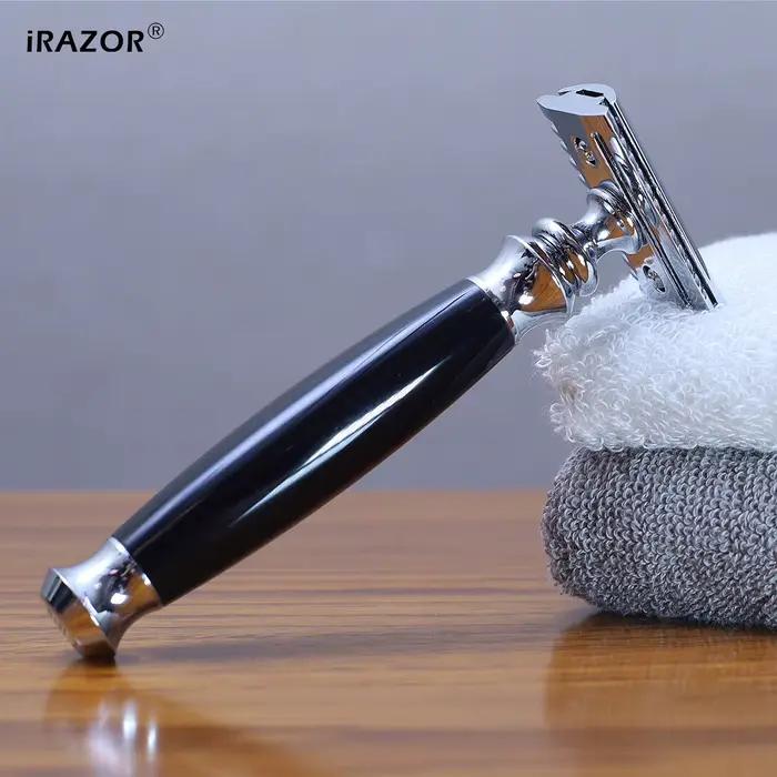 iRAZOR Ensemble de rasage classique – Rasoir de sécurité double tranchant avec 10 lames originales, 