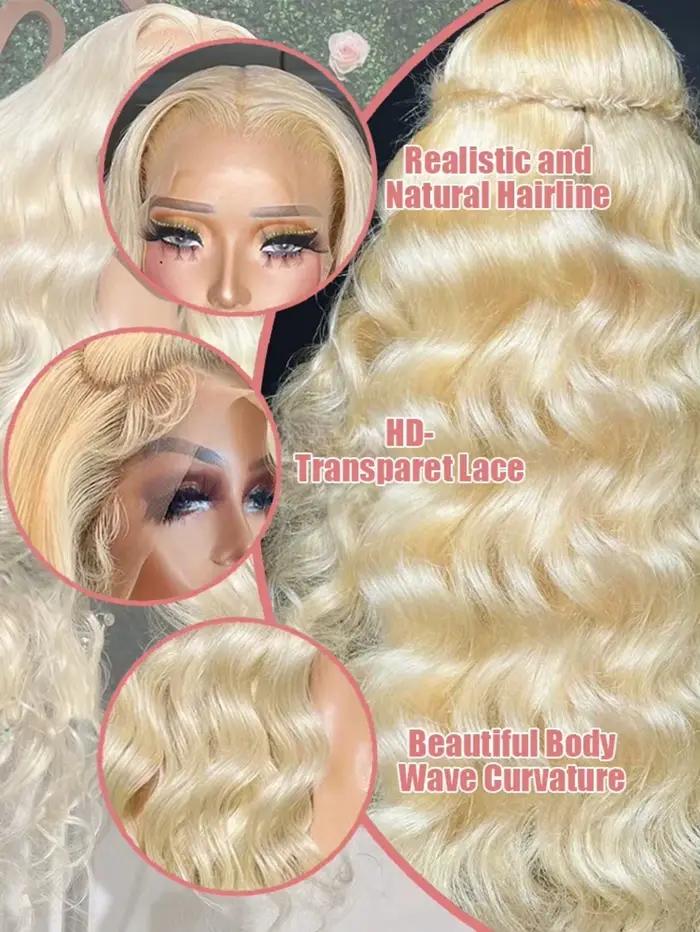 613 perruque de cheveux humains 13x6 Hd dentelle frontale 40 pouces Blonde perruque de cheveux humai