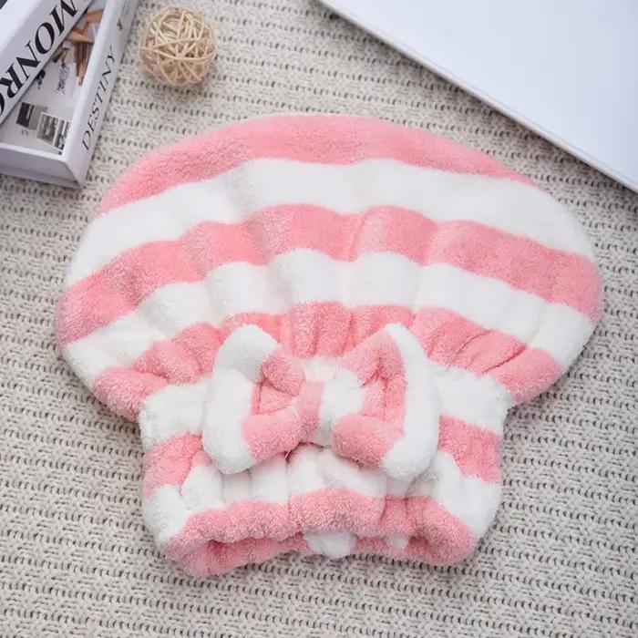 Serviette pour cheveux secs, bonnet de douche à séchage rapide pour femmes, motif rayé, accessoires 
