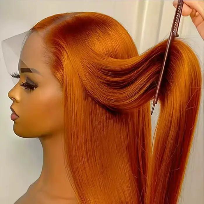350 gingembre Orange droite perruques de cheveux humains 13X4 Hd dentelle frontale perruques 250% de
