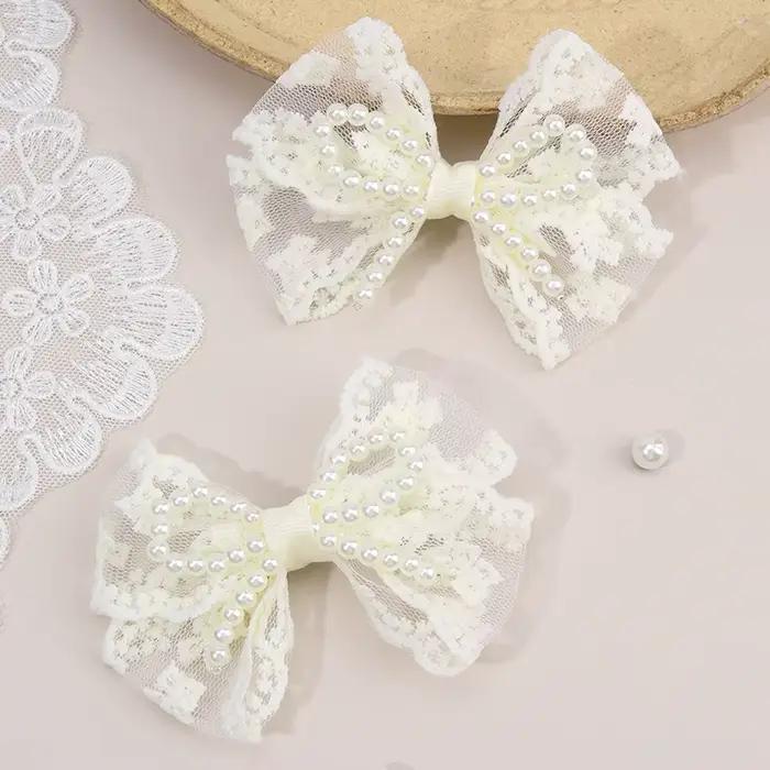 Pinces à cheveux avec nœud en dentelle pour filles, 2 pièces, épingles à cheveux en perles douces, B