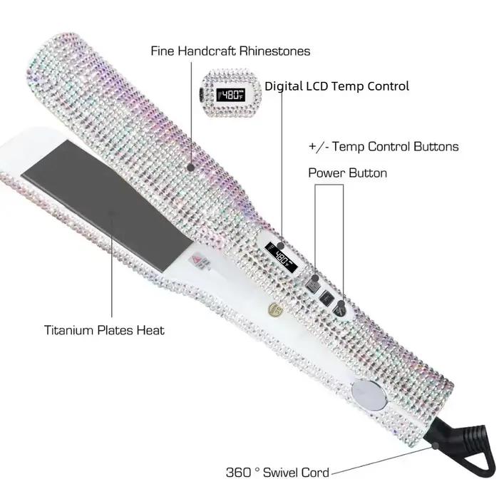 Fer à lisser plat en titane avec strass, fer à double tension, outils professionnels pour cheveux, a