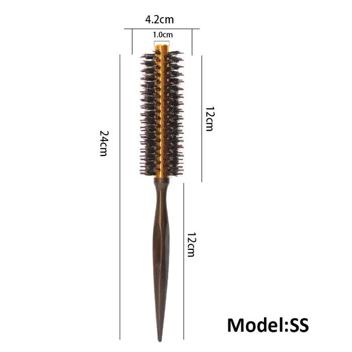 Brosse ronde en poils de sanglier naturels, manche en bois, brosse roulante pour sécher les cheveux,
