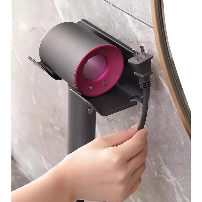 Support universel noir pour sèche-cheveux, support mural pour sèche-cheveux avec crochet pour sèche-