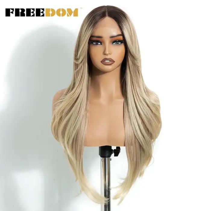 FREEDOM – perruque Lace Front Wig synthétique lisse avec frange, 26 pouces, perruque de Cosplay ombr