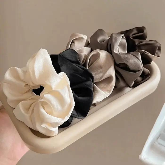 Grands chouchous rétro en soie véritable, 5 pièces, bandes de cheveux Premium pour femmes, adaptées 