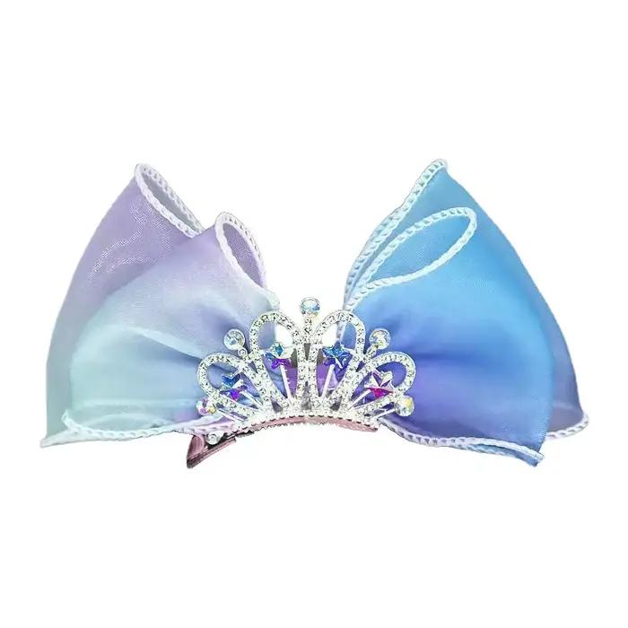 Nœuds de cheveux arc-en-ciel Pastel, dégradé de couleur, couronne de princesse, épingle à cheveux su